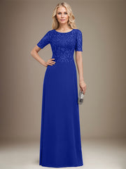 A-line Scoop Floor-Length Lace Chiffon Mother of the Bride Dress With Sequins