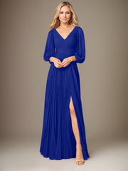 A-Line V-Neck Floor-Length Chiffon Mother of the Bride Dress