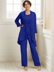 Elegant Appliques 3 Pieces Chiffon Mother of The Bride Jumpsuit with Wrap