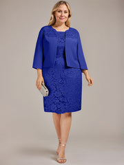 Sheath/Column Scoop Knee-Length Chiffon Lace Mother of the Bride Dress With Beading