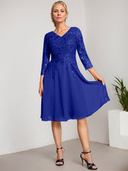 A-line V-Neck Knee-Length Lace Chiffon Mother of the Bride Dress With Sequins