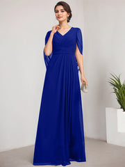 A-line V-Neck Floor-Length Chiffon Mother of the Bride Dress With Pleated
