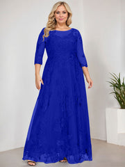 A-line Scoop Illusion Floor-Length Tulle Lace Mother of the Bride Dress With Sequins
