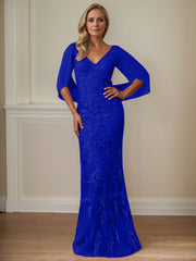 Sheath V-Neck Floor-Length Tulle Mother of the Bride Dress