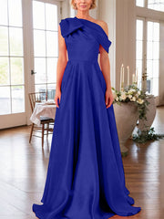 A-Line One-Shoulder Sleeveless Satin Mother Of The Bride Dresses With Bow