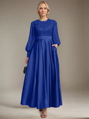 A-line Scoop Ankle-Length Lace Satin Chiffon Mother of the Bride Dress With Sequins