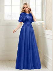 A-Line Short Sleeve Embroidery Mother Of The Bride Dress