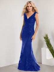 A-line V-Neck Floor-Length Lace Chiffon Mother of the Bride Dress With Applique Sequins Mermaid Dresses