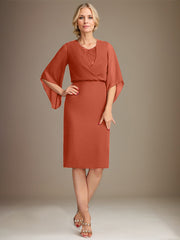 Sheath/Column V-Neck Knee-Length Lace Chiffon Mother of the Bride Dress With Sequins