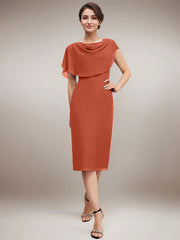 Sheath/Column Scoop Knee-Length Chiffon Mother of the Bride Dress With Beading