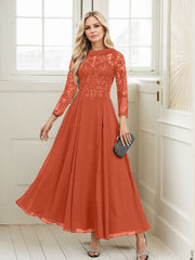 A-Line Scoop Neck Ankle-Length Chiffon Mother Of The Bride Dresses With Lace
