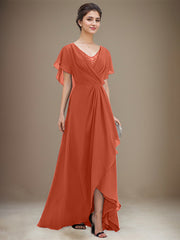 A-line V-Neck Asymmetrical Chiffon Mother of the Bride Dress With Sequins Beading Cascading Ruffles