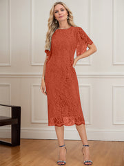 Sheath/Column Scoop Knee-Length Lace Mother of the Bride Dress