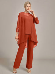 Navy Long Sleeves 3 Pieces Mother of the Bride Pant Suits