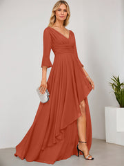 A-line V-Neck Floor-Length Chiffon Mother of the Bride Dress With Cascading Ruffles