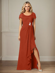 Dark Navy A-Line Side Slit Chiffon Dress Mother of the Bride Dress