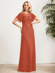A-line Scoop Illusion Floor-Length Lace Chiffon Mother of the Bride Dress With Sequins