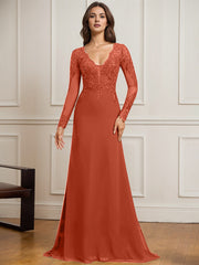 Sheath/Column V-Neck Detachable Sweep Train Lace Tulle Chiffon Mother of the Bride Dress With Sequins