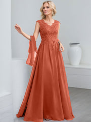 A-Line V-Neck Sleeveless Chiffon Mother Of The Bride Dresses With Lace