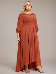 A-line Scoop Asymmetrical Chiffon Mother of the Bride Dress With Pleated Appliques Lace