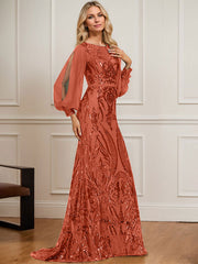 Trumpet/Mermaid Boat Neck Illusion Sweep Train Chiffon Sequin Evening Dress