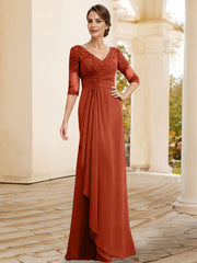 Sheath/Column V-Neck Chiffon Mother Of The Bride Dresses With Appliques Lace