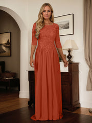 A-Line Scoop Floor-Length Chiffon Mother of the Bride Dress