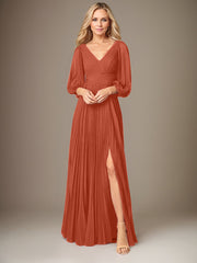 A-Line V-Neck Floor-Length Chiffon Mother of the Bride Dress