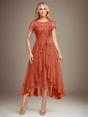 Asymmetrical Sequin Mother of Bride Dress with Appliques