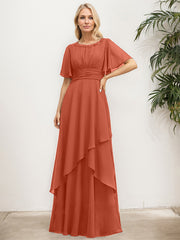 A-line Scoop Floor-Length Chiffon Mother of the Bride Dress With Pleated Sequins Beading