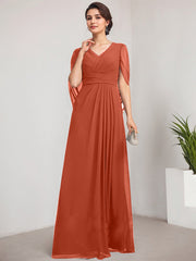 A-line V-Neck Floor-Length Chiffon Mother of the Bride Dress With Pleated