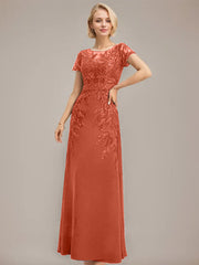 Sheath/Column Scoop Illusion Floor-Length Lace Chiffon Mother of the Bride Dress With Sequins