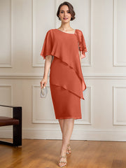 Sheath/Column Asymmetrical Knee-Length Chiffon Mother of the Bride Dress With Sequins Beading