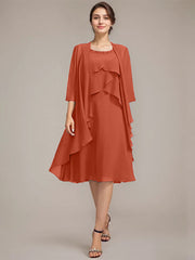 A-line Scoop Knee-Length Chiffon Mother of the Bride Dress With Beading