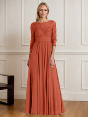 A-Line Scoop Floor-Length Sequins Chiffon Mother of the Bride Dress