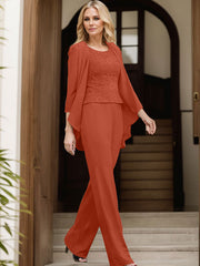 Jumpsuit/Pantsuit Scoop Neck Chiffon Mother Of The Bride Dresses With Lace