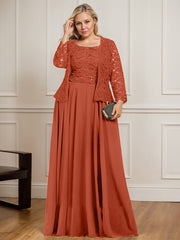 A-line Square Floor-Length Lace Chiffon Mother of the Bride Dress With Sequins