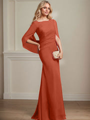 Trumpet/Mermaid Boat Neck Floor-Length Chiffon Mother of the Bride Dress With Pleated