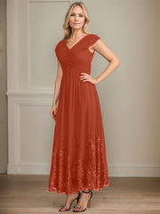 A-line V-Neck Ankle-Length Chiffon Mother of the Bride Dress With Bow Sequins Appliques Lace