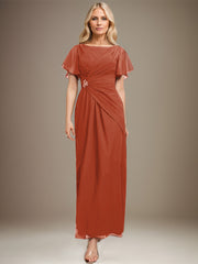 A-line Scoop Ankle-Length Chiffon Mother of the Bride Dress With Beading Pleated