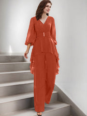 Jumpsuit/Pantsuit Puff Slevees Chiffon Mother Of The Bride Dresses