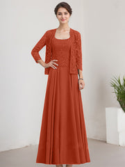 A-line Square Floor-Length Lace Chiffon Mother of the Bride Dress With Sequins