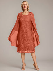 A-line Scoop Knee-Length Lace Mother of the Bride Dress With Sequins