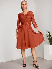 A-line V-Neck Knee-Length Lace Chiffon Mother of the Bride Dress With Sequins