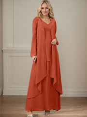 Elegant V-Neck Long Sleeves Floor-Length Mother Of The Bride Dresses WithWrap