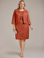 Sheath/Column Scoop Knee-Length Chiffon Lace Mother of the Bride Dress With Beading