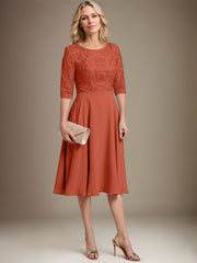A-line Scoop Knee-Length Lace Chiffon Mother of the Bride Dress