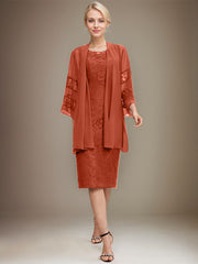 Sheath/Column Scoop Knee-Length Lace Mother of the Bride Dress With Sequins Beading