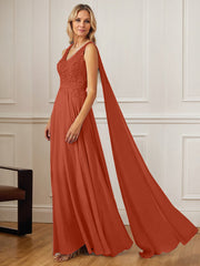 A-Line V-Neck Floor-Length Chiffon Mother of the Bride Dress