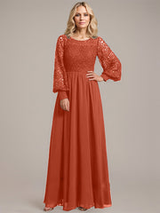 A-line Scoop Illusion Floor-Length Lace Chiffon Mother of the Bride Dress